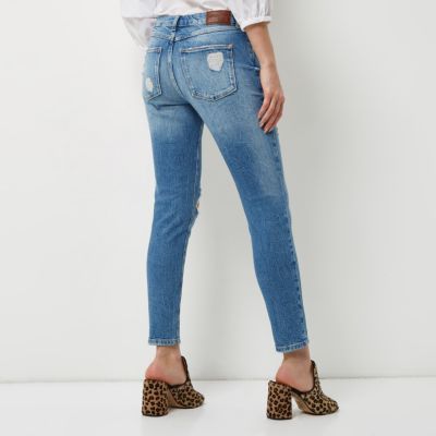 Mid blue Alannah ripped skinny jeans